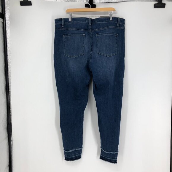 Lane Bryant blue Stretch  Distressed Skinny Jeans Double Released Hem Size 20 - Picture 4 of 16